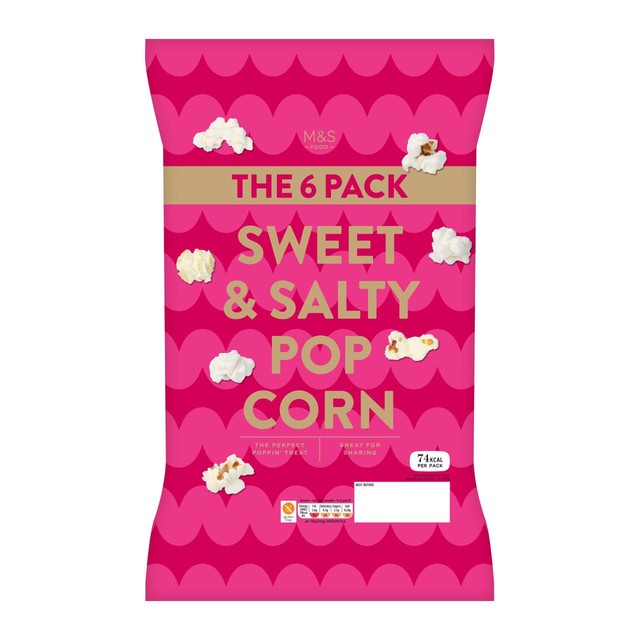 M&S sweet & salty popcorn 6 x 15g, imported from the UK