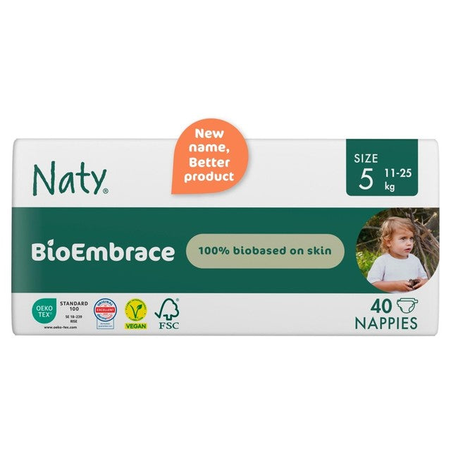 Naty BioEmbrace Big Pack disposable nappies Size 5 (11-25kg), imported from the UK