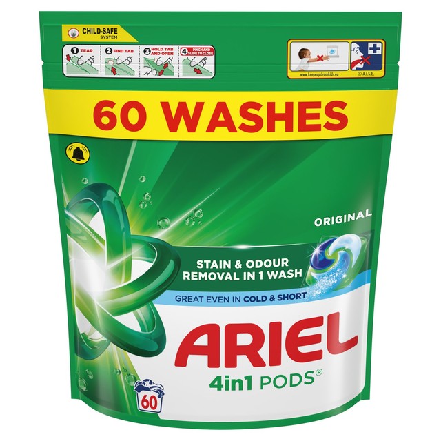 Ariel laundry detergent pods Original 60 washes - British product
