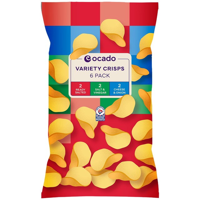 Ocado variety potato crisps multipack 6 pack, imported from the UK