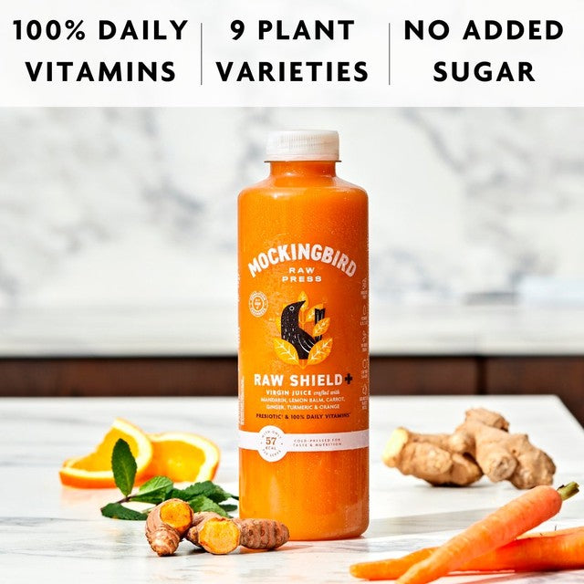Mockingbird Raw Shield Juice carrot orange ginger 750ml, imported from the UK
