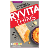 Ryvita Thins Cheddar & Black Pepper flatbread crackers 125g, imported from the UK