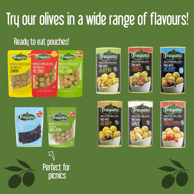 Fragata olives filled with lemon in a can (British brand)