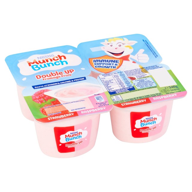 Munch Bunch strawberry raspberry fromage frais 4x85g pots, imported from the UK