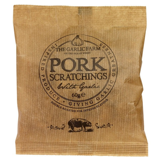 The Garlic Farm pork scratchings 60g, imported from the UK