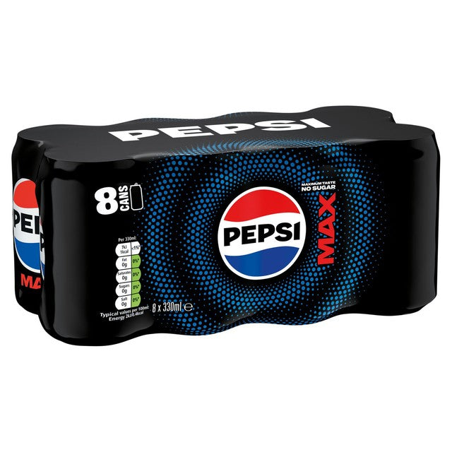 Pepsi Max sugar-free cola 8x330ml cans, imported from the UK