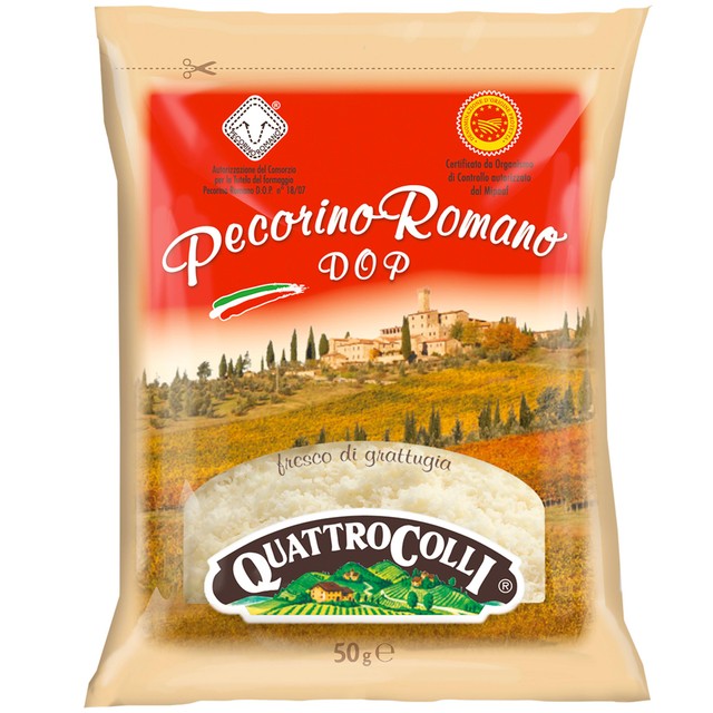 Quattro Colli Pecorino Romano grated cheese 50g, imported from the UK