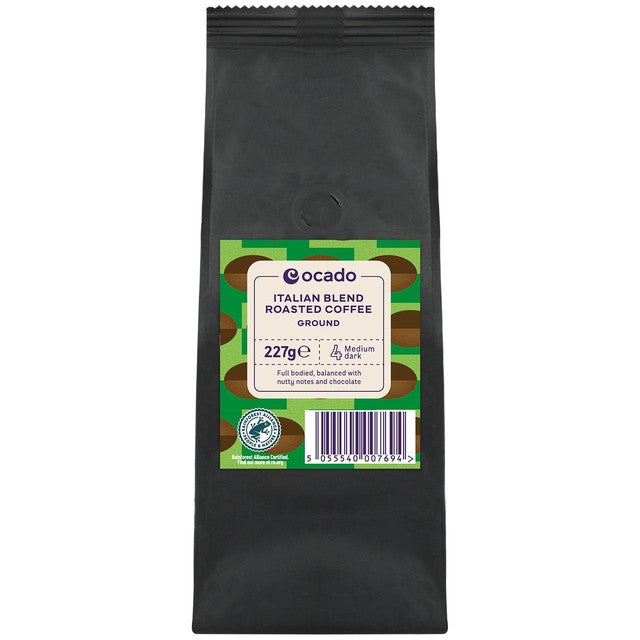 Ocado Italian Blend ground coffee 227g, imported from the UK