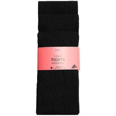 Lot de 3 paires de collants scolaires M&S pour filles, 2-3 ans, noirs