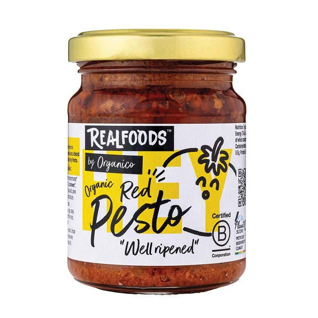 Realfoods Organic Red Pesto 120g, imported from the UK