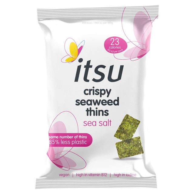 Itsu sea salt crispy seaweed thins bag, imported from the UK