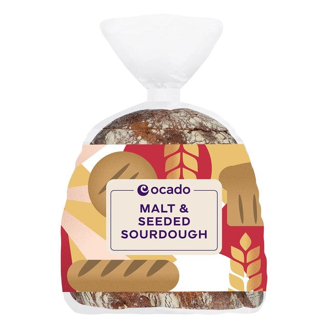 Ocado malt & seeded sourdough bread 500g, imported from the UK