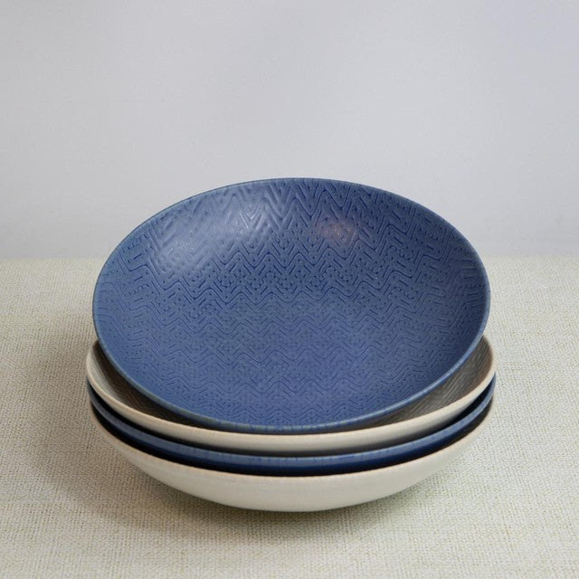 KitchenCraft stoneware pasta bowls blue embossed 22cm, UK version