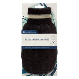 Hydrea London black exfoliating spa mitt with medium/hard texture, UK version