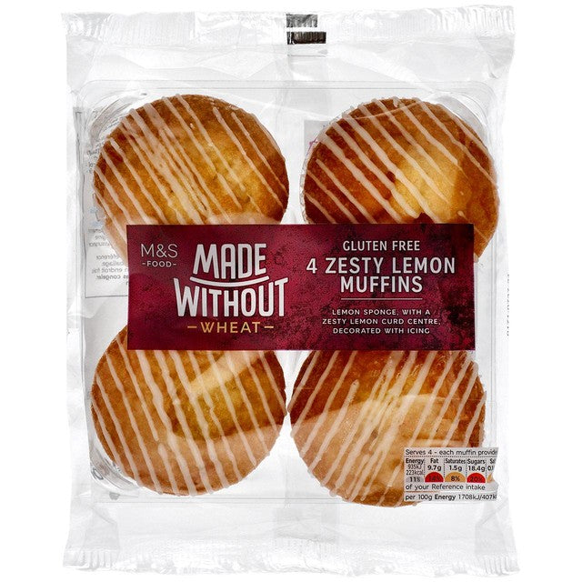 M&S zesty lemon gluten free muffins pack of 4, imported from the UK