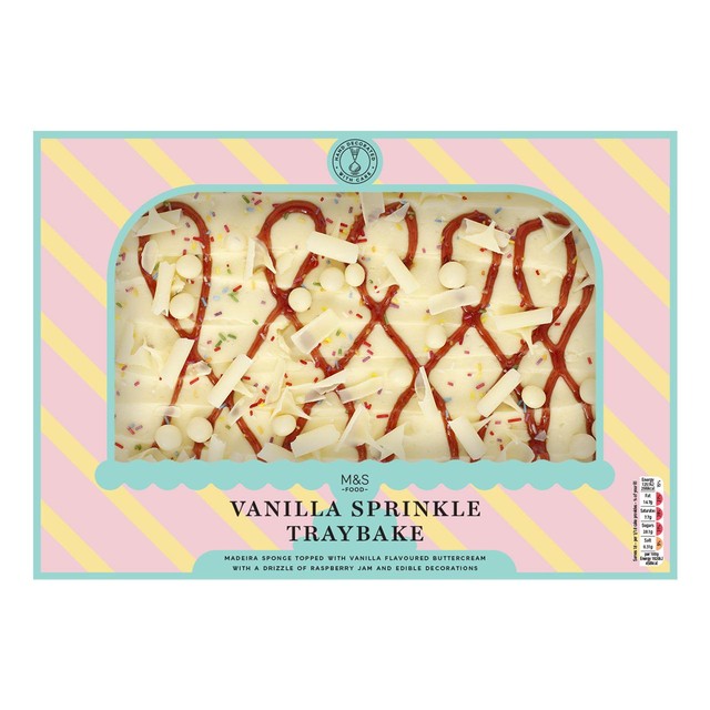 M&S vanilla sprinkle traybake cake 1.18kg, imported from the UK