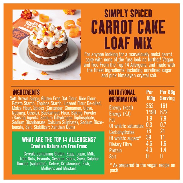 Creative Nature carrot cake loaf mix 268g - British product