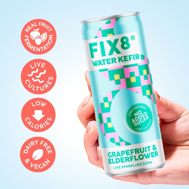 Fix8 water kefir grapefruit elderflower drink (British brand)