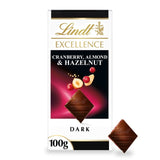 M&S Lindt Excellence Cranberry, Almond & Hazelnut Dark Chocolate Bar 100g- Buy online at McGrocer