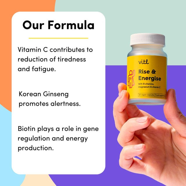 VITL Rise & Energise vitamin supplement 30 capsules (British brand)