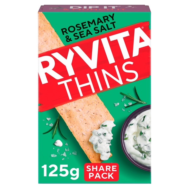 Ryvita rosemary and sea salt flatbread crackers 125g, imported from the UK