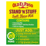 Old El Paso smoky BBQ taco kit with soft tortillas and sauce, 350g, imported from the UK