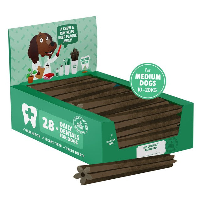Denzel's medium dog dental chews with peanut butter, peppermint, and parsley, 28x30g pack - British product