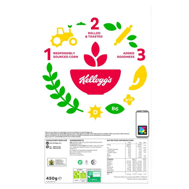 Kellogg's Corn Flakes breakfast cereal 450g, imported from the UK