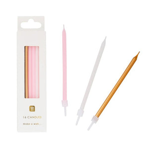 Talking Tables Gold, White & Pink Birthday Candles 10cm