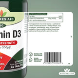 Natures Aid Super Strength Vitamin D3 4000iu tablets 60 pack, imported from the UK