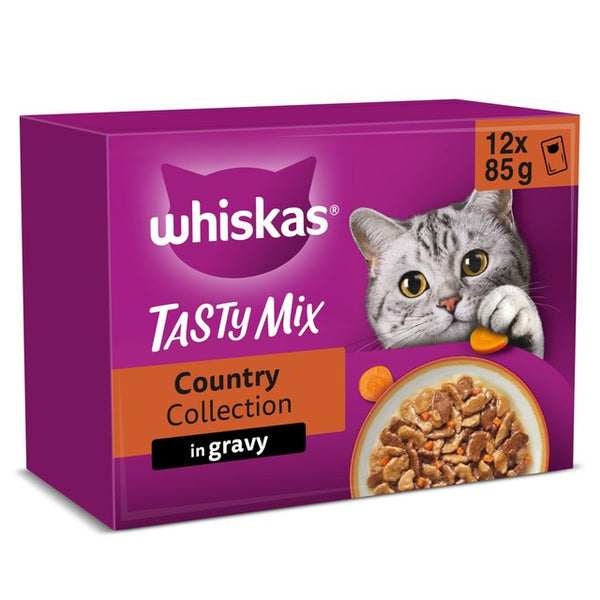 Whiskas 1+ Tasty Mix Country Collection Adult Wet Cat Food Pouches in Gravy 12 x 85g