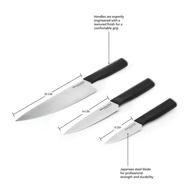 KitchenAid Classic 3-Piece Chef Knife Set, UK version