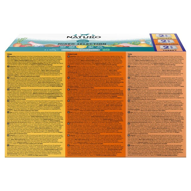 Naturo adult dog food variety trays 6x400g, imported from the UK