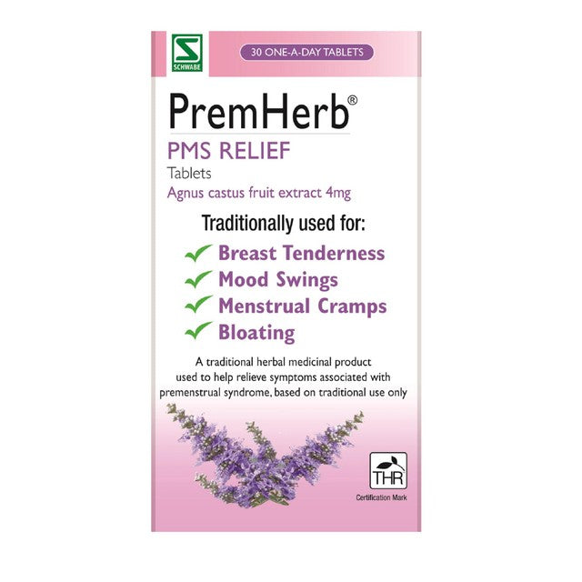 Schwabe Pharma PremHerb PMS Relief Agnus Castus Fruit Extract 30 tablets, imported from the UK