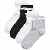 M&S M&S Girls Cotton Rich Frill Socks Grey Ankle Socks 12.5-3.5 Large 4 Pack- Buy online at McGrocer