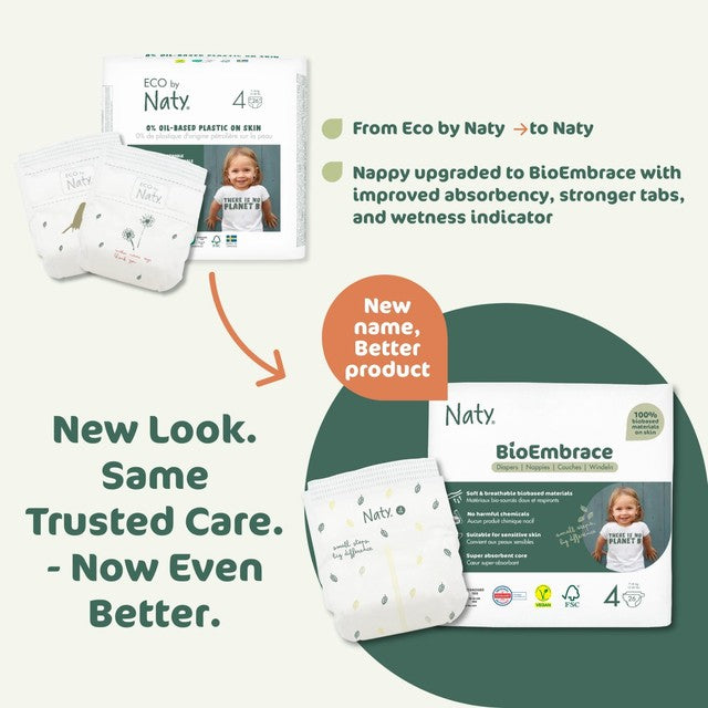 Naty BioEmbrace Big Pack nappies Size 4 (7-18kg), imported from the UK