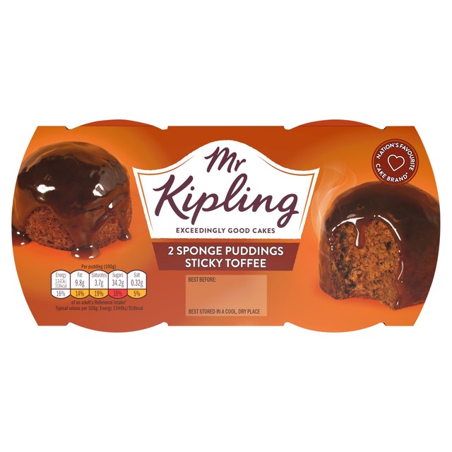 Mr Kipling sticky toffee sponge pudding 2 pack, imported from the UK