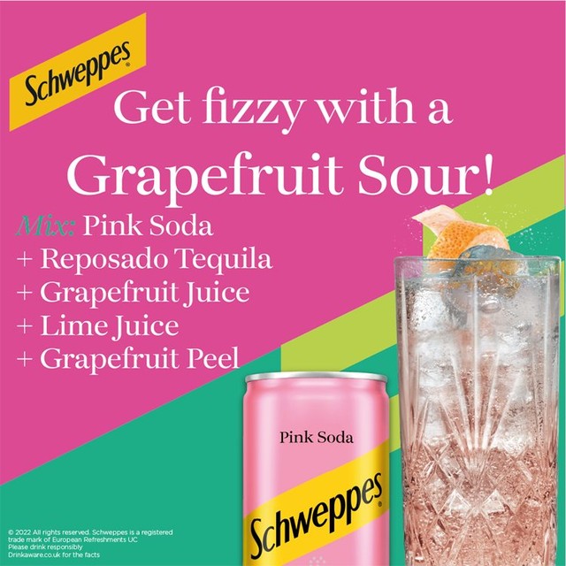 Schweppes Pink Soda soft drink 12 x 150ml (British brand)