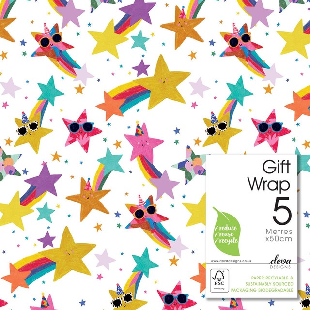 Deva Designs Shooting Stars gift wrap roll 5m (British brand)