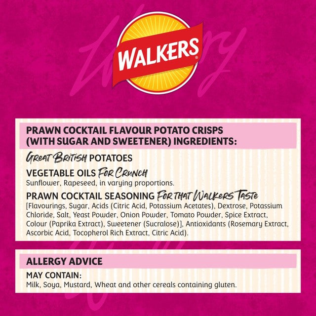 Walkers Prawn Cocktail Potato Crisps 6 Pack (British brand)