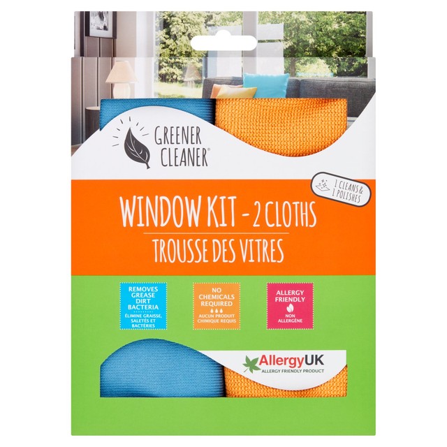 Greener Cleaner window microfibre cloth kit 2-pack, UK version