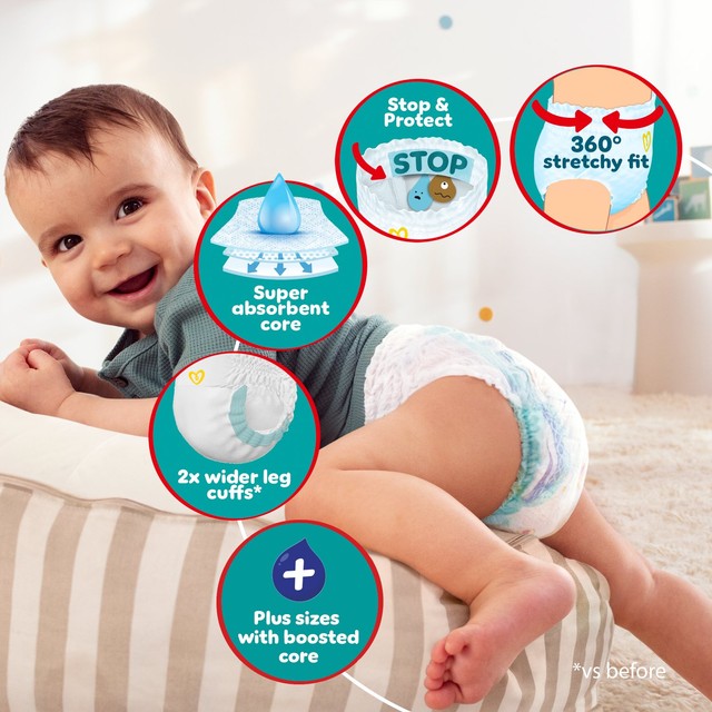 Pampers Baby-Dry extra absorption nappy pants size 5+, imported from the UK
