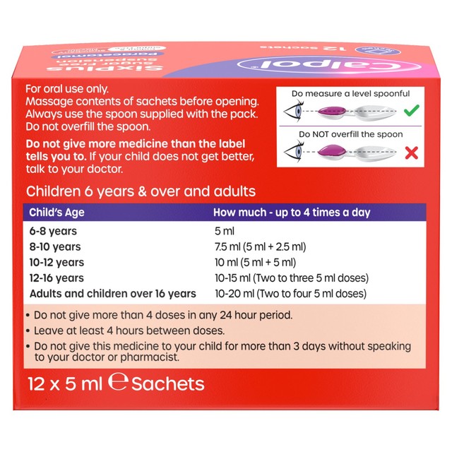 Calpol children's pain relief suspension strawberry 12 x 5ml sachets - British product
