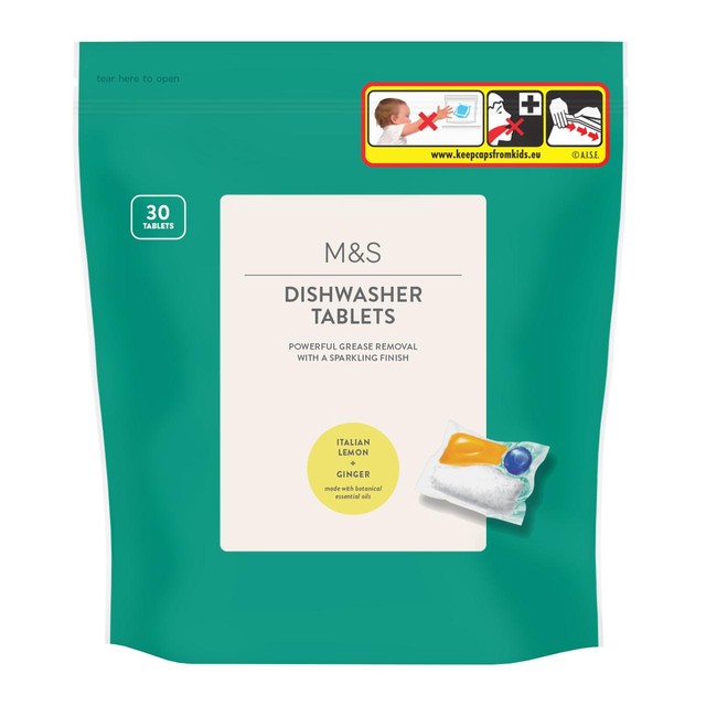 M&S Dishwasher Tablets Italian Lemon Ginger 30 Pack, imported from the UK