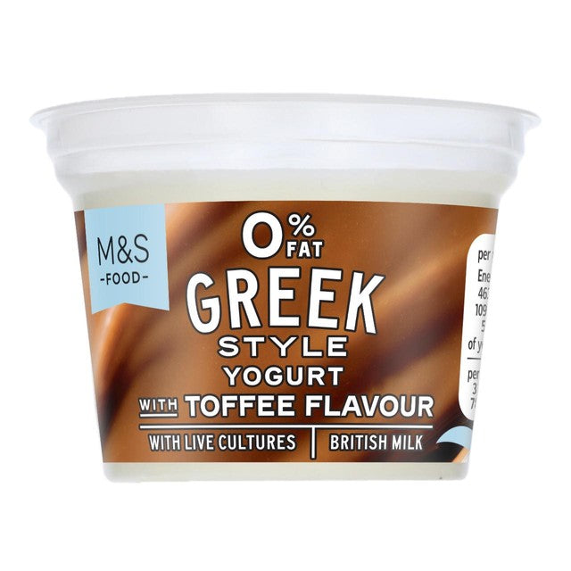 M&S Greek Style Yogurt Toffee Flavour 140g, imported from the UK
