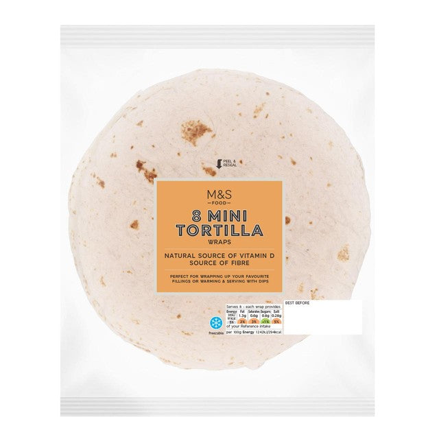 M&S mini white tortilla wraps 8 x 33g, imported from the UK