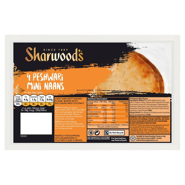 Sharwood's Peshwari mini naan bread 4 pack (British brand)