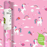 Deva Designs Pink Unicorn wrapping paper 5m length, imported from the UK