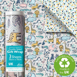 M&S Deva Designs Safari Club Double Sided Gift Wrap Sheets 3 per pack- Buy online at McGrocer