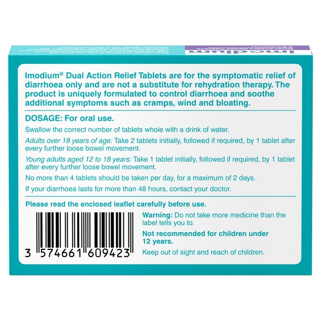 Imodium Dual Action Relief Tablets 6 Tablets, UK version